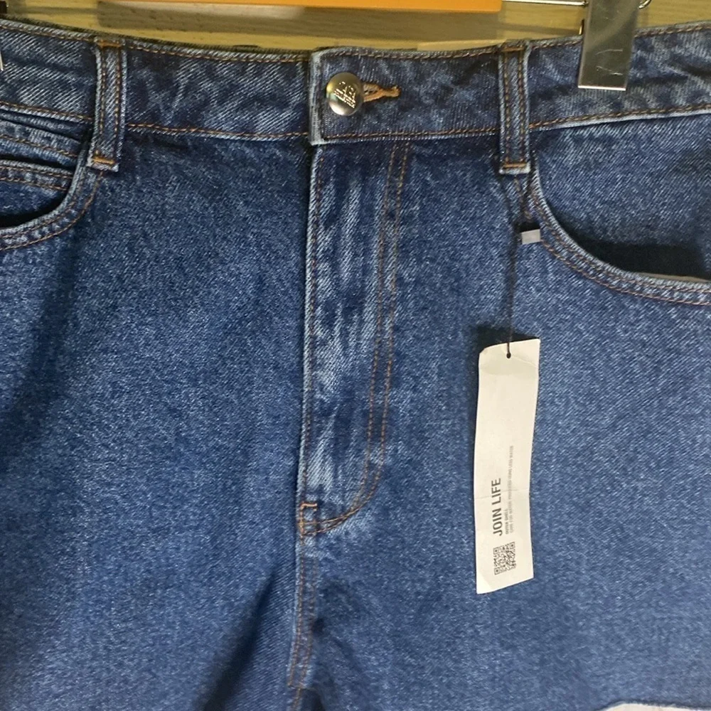 Zara Jean Shorts Raw Distressed Hem High Rise Dark Wash Size 10 - Picture 5 of 15